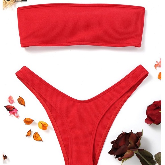 Zaful bandeau bikini bundle yellow and red - Picture 1 of 4